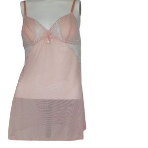 WOMENS SLEEPWEAR MEDIUM PEACH WHITE LACE ADJUSTABLE STRAPS BABYDOLL